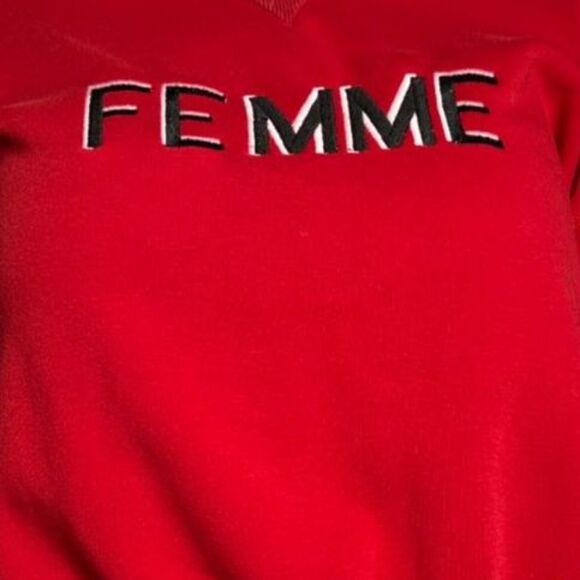 Anthropologie FRNCH Red "FEMME" Graphic Crewneck Sweatshirt Size S - Picture 2 of 5